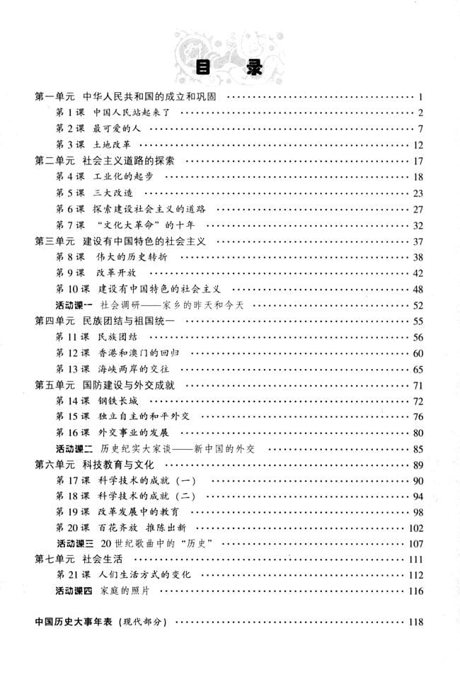 八年级历史下册目录