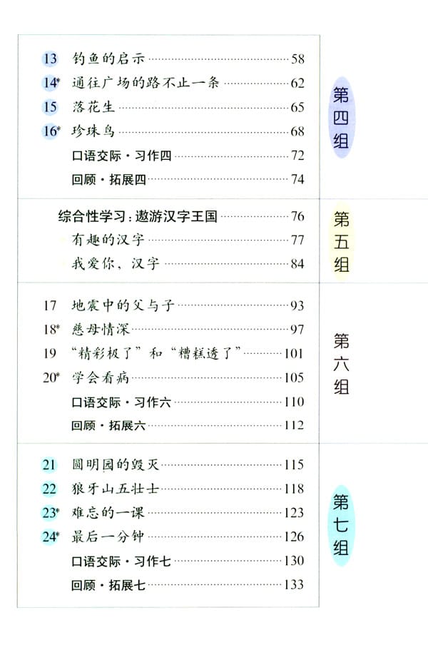 人教版五年级语文上册目录(2)