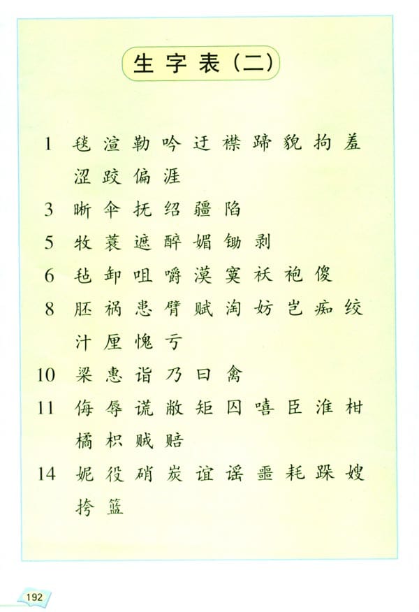 人教版五年级语文下册生字表(二)
